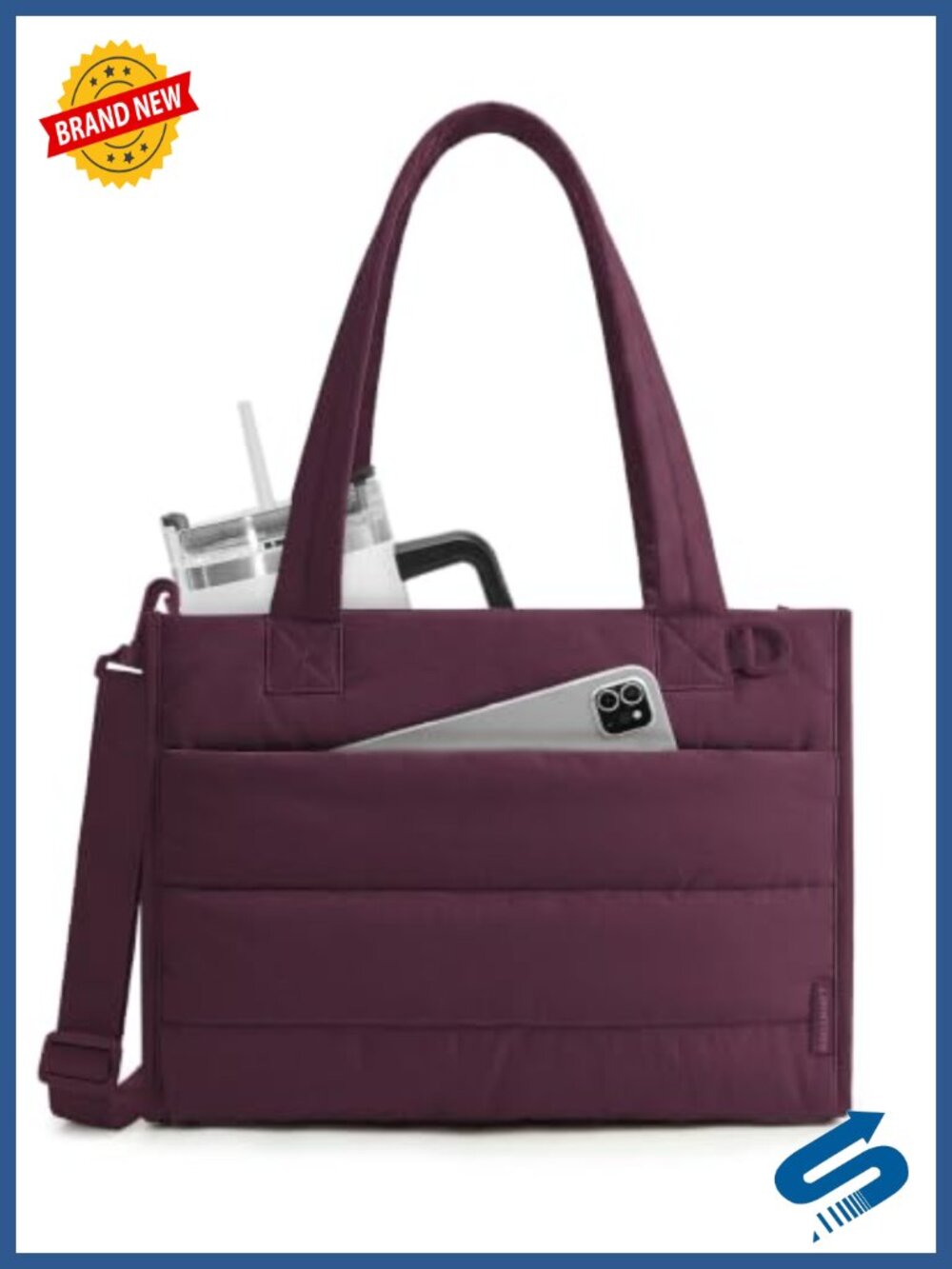 Quilted Puffer Tote Bag Crossbody Work Teacher Laptop Purse